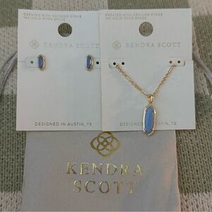 NWT Kendra Scott Blue Elle Gold Pendant Necklace and Stud Earrings Set